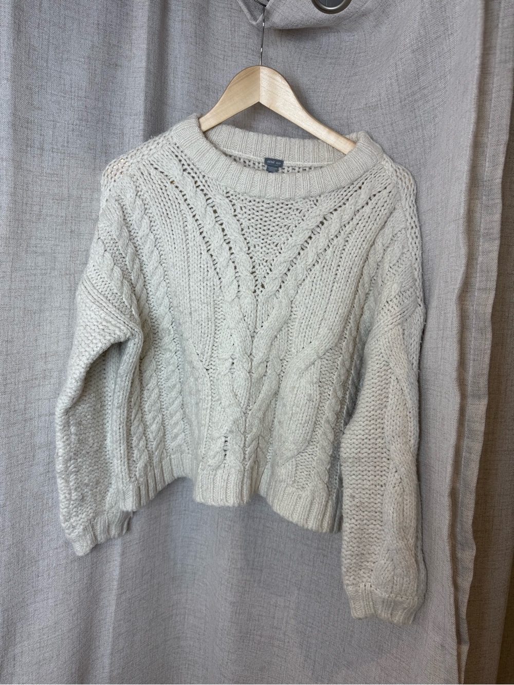 aerie Cream Cable Knit Crewneck Sweater